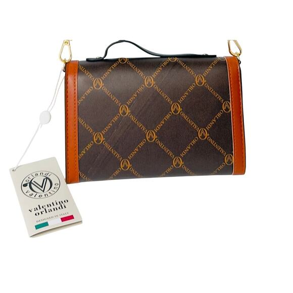 Valentino Orlando Crossbody Handbag Two Tone Brown 5" X 7.5" Guitar Strap NWT - Picture 4 of 5